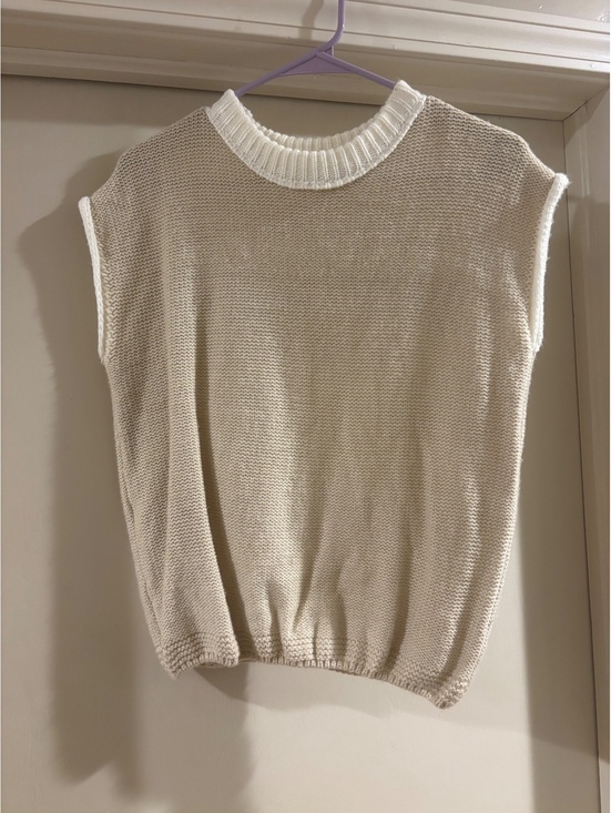 Sweaters - Boutique Knit Sweater Vest Beige Cream Color Block Soft Cozy Women’s S